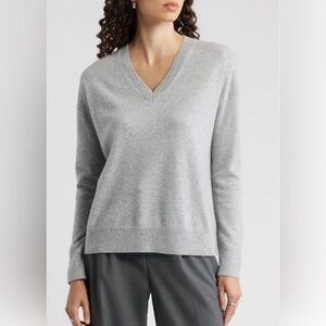 NWT Nordstrom Cashmere V-Neck Sweater Grey Heather XXL Plus Size